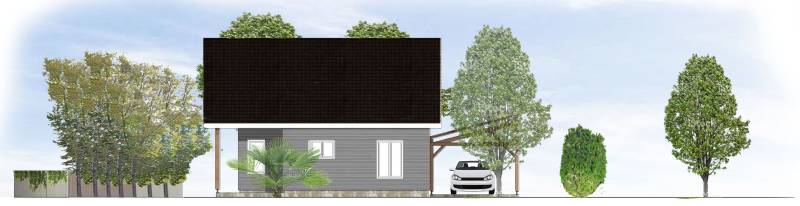  Maison en bois de plain-pied avec abri voiture végétalisé aux environs de Pau (64)