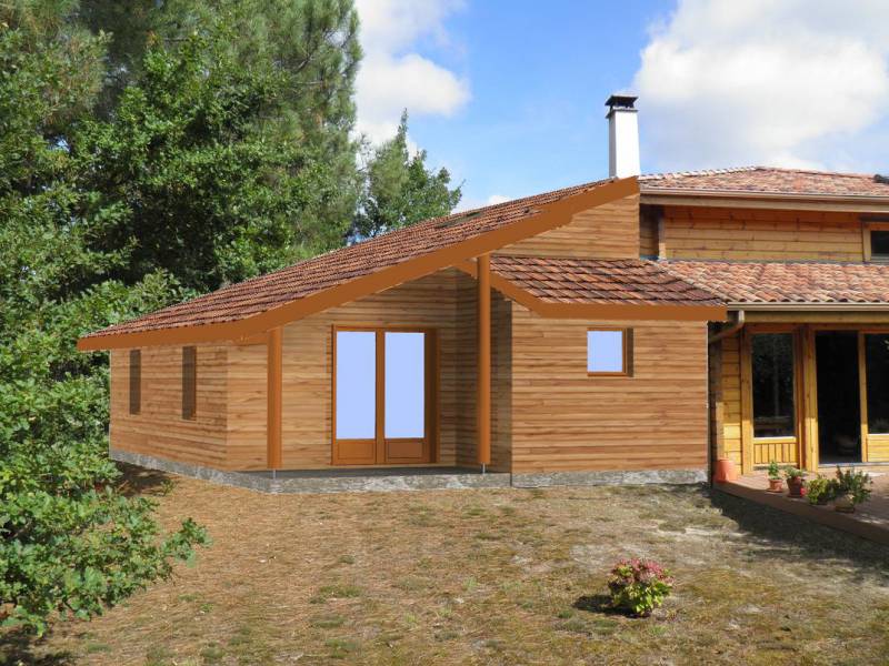 extension ossature bois sur maison en madrier dans les Landes 40