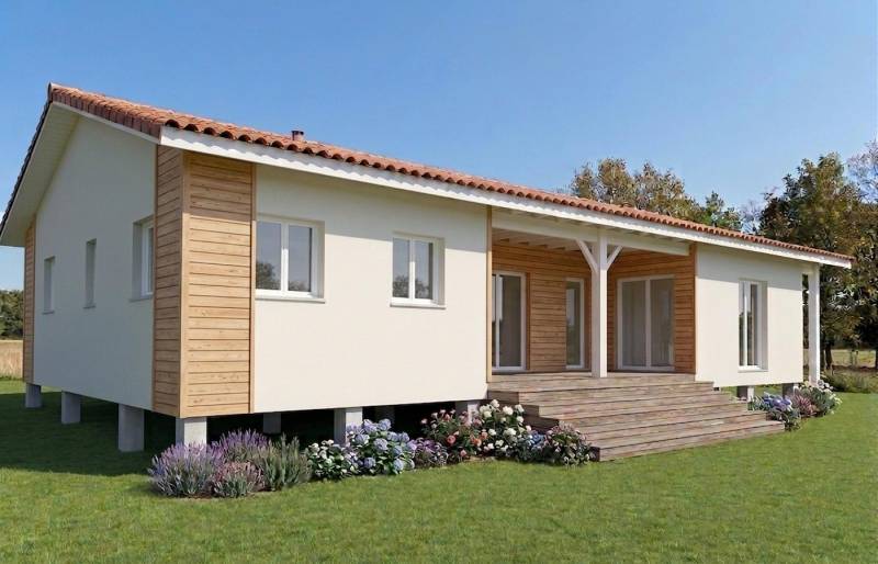 Projet 3D de cette maison sur pilotis, en ossature bois et bardage bois à Blaye en Gironde 33